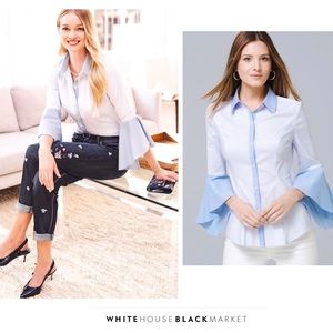 WHBM Sophia Striped Bell Cuff Button Down Shirt